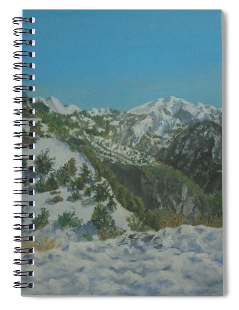 White Mountains Spiral Notebook featuring the painting Winter in The White Mountains Crete by David Capon