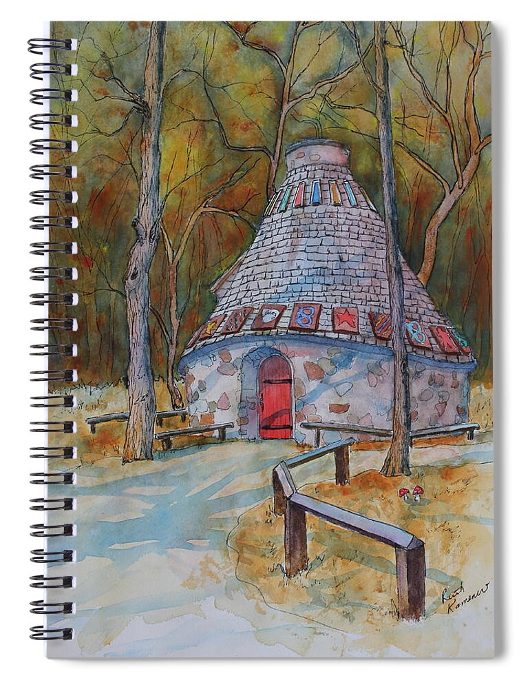 Magic Spiral Notebook featuring the painting The Witch's Hut in Autumn by Ruth Kamenev