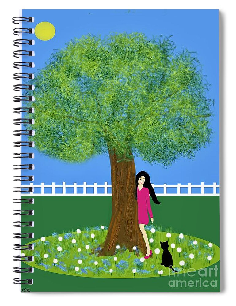 Woman Illustration Spiral Notebook featuring the digital art The woman and her cat illustration by Elaine Hayward