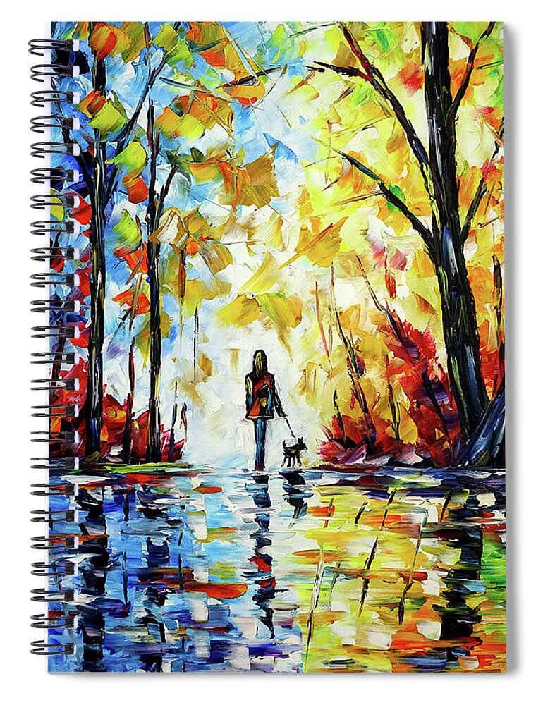 Woman Alone Spiral Notebook featuring the painting The Woman With The Dog by Mirek Kuzniar