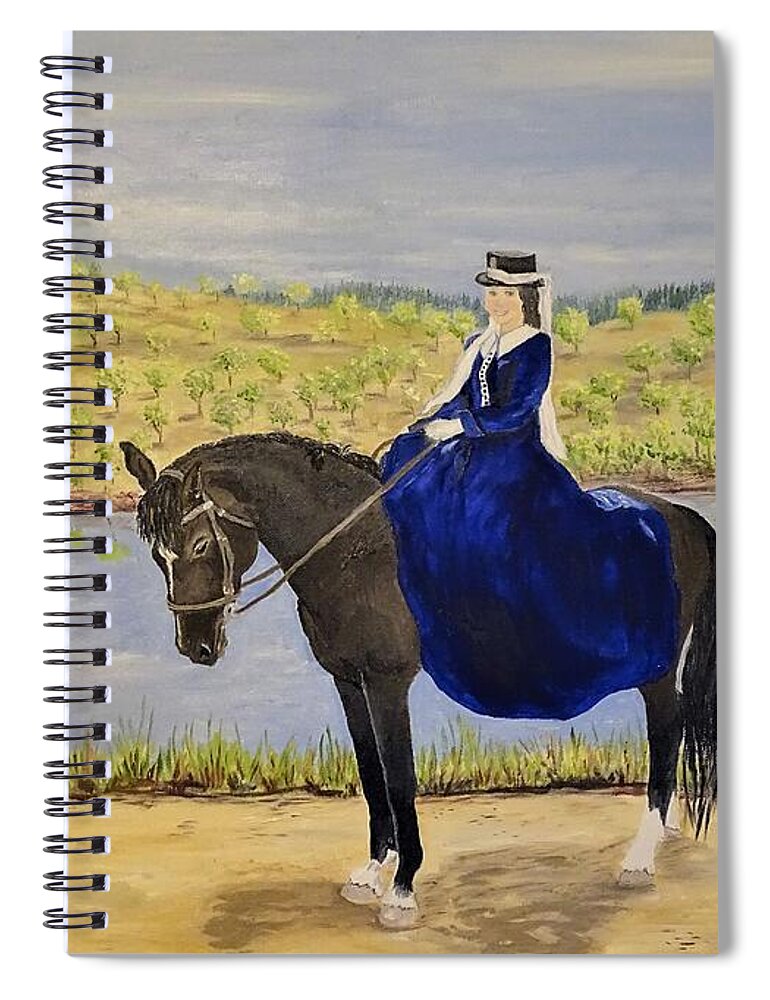Horse Sidesaddle Spiral Notebook featuring the painting The Women in Blue by Lisa Rose Musselwhite