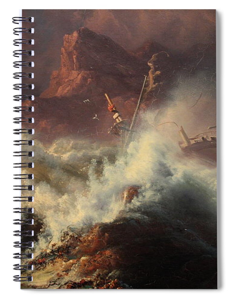 Vintage Spiral Notebook featuring the painting The Wreck, by Knud Andreassen Baade c.1835 by MotionAge Designs