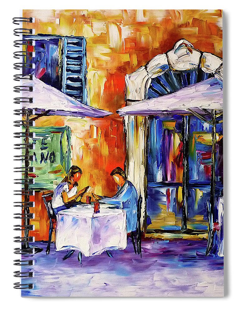 Cafe In Tuscany Spiral Notebook featuring the painting The Yellow Cafe by Mirek Kuzniar