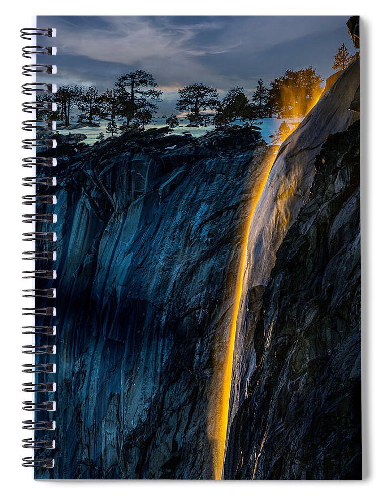 Firefalls Spiral Notebook featuring the photograph The Yosemite Horsetail Falls - Firefalls by Amazing Action Photo Video