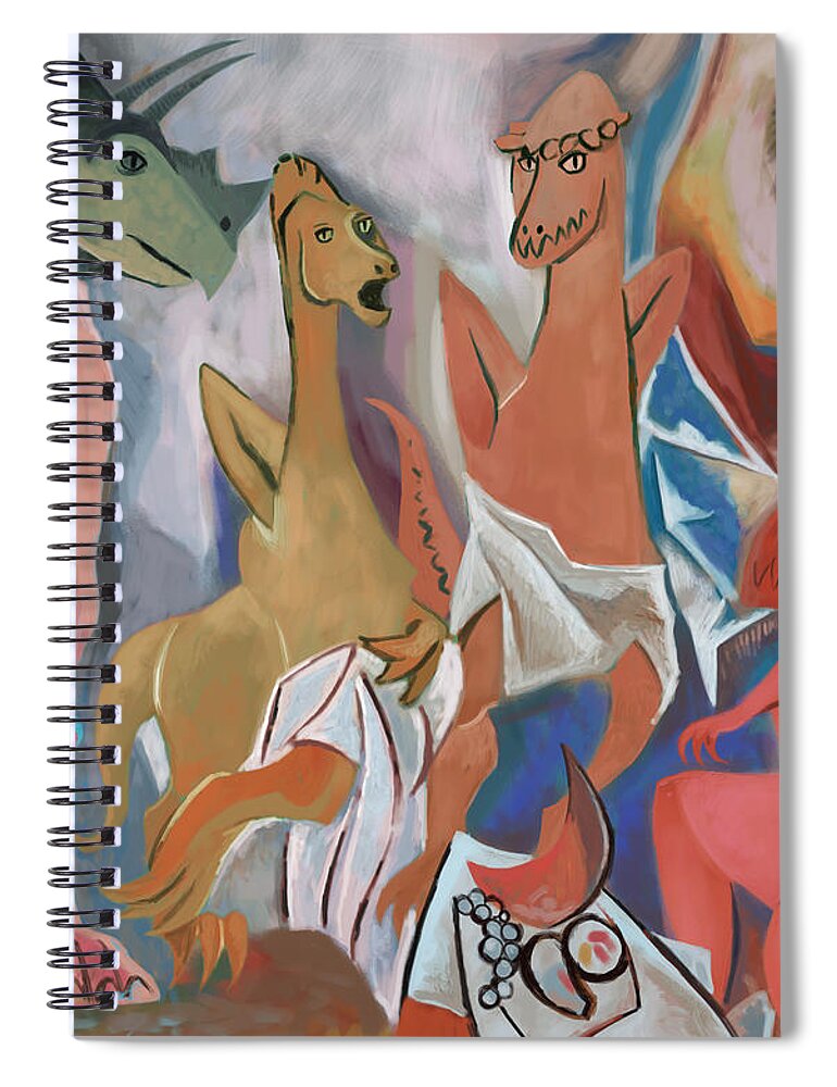 Dinosaurs Spiral Notebook featuring the digital art The young Dinosaurs of Avignon after Picasso by Martin Davey