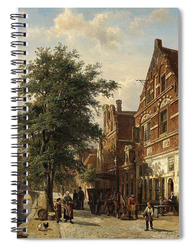 Cornelis Springer Spiral Notebook featuring the painting The Zuiderhavendijk, Enkhuizen by Cornelis Springer