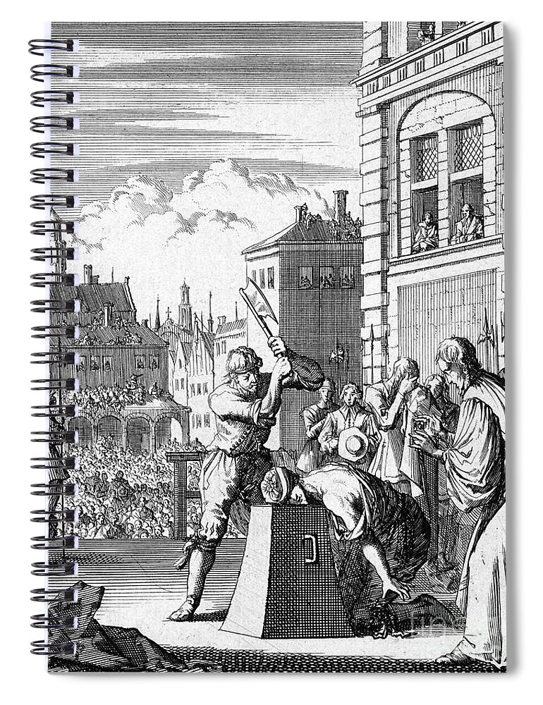 1641 Spiral Notebook featuring the drawing Thomas Wentworth Execution by Jan Luyken