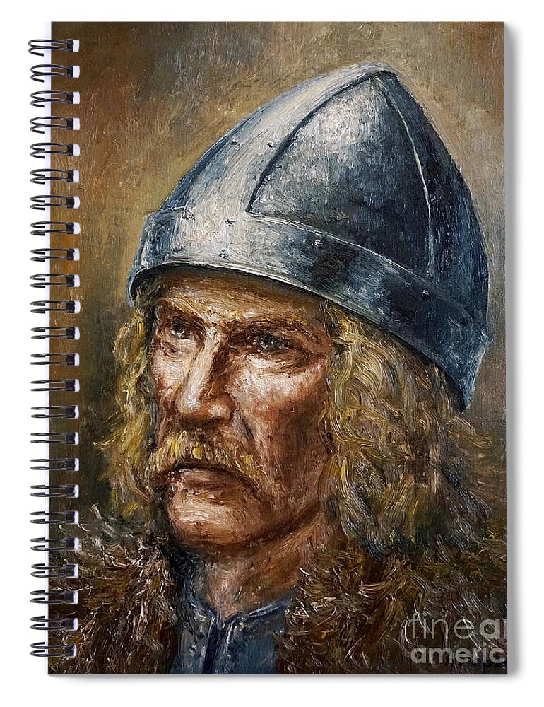 Viking Spiral Notebook featuring the painting Thorfinn Karlsefni by Arturas Slapsys