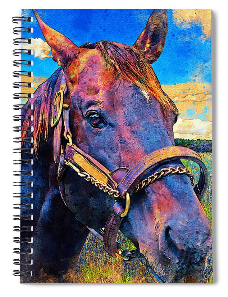 Thoroughbred Spiral Notebook featuring the digital art Thoroughbred horse portrait - digital painting with vintage look by Nicko Prints