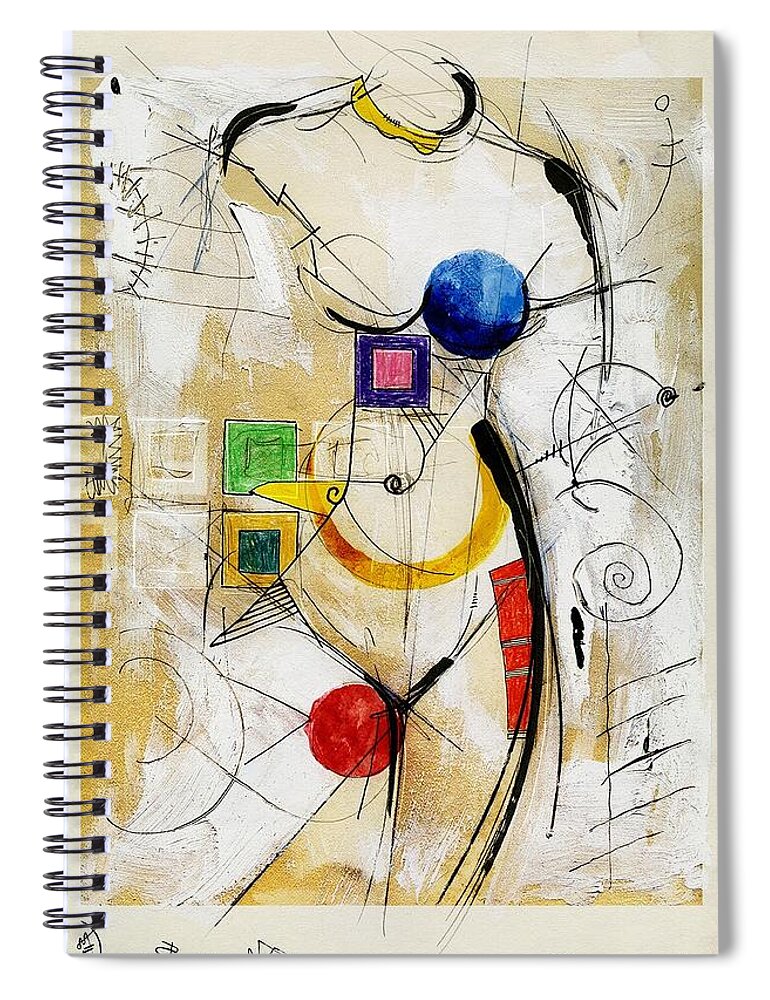 Nude Female Color Drawing Mixed Media Spiral Notebook featuring the mixed media Threads of toil are slowing down by Kasey Jones