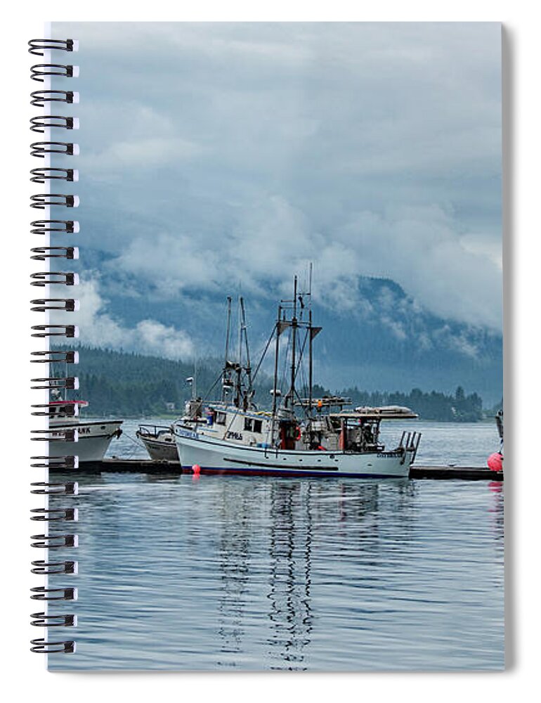 Alaska Spiral Notebook featuring the photograph Three Fishing Vessels Waiting in Juneau by Marcy Wielfaert