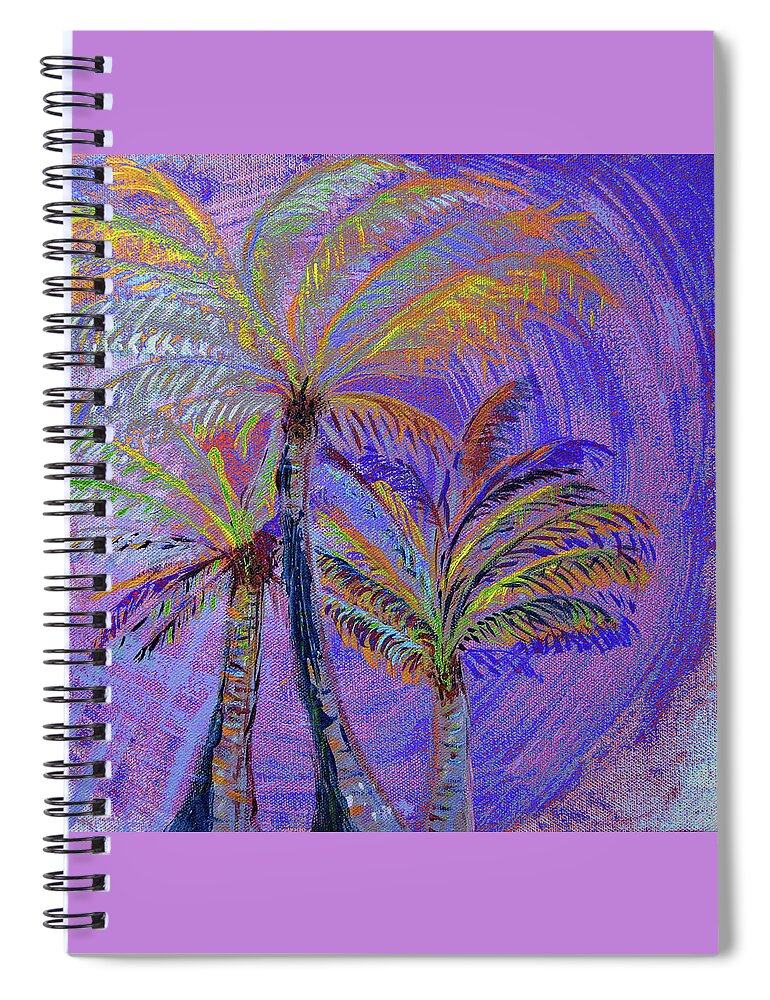 Palm Tree Spiral Notebook featuring the painting Three Palms in Blue by Corinne Carroll