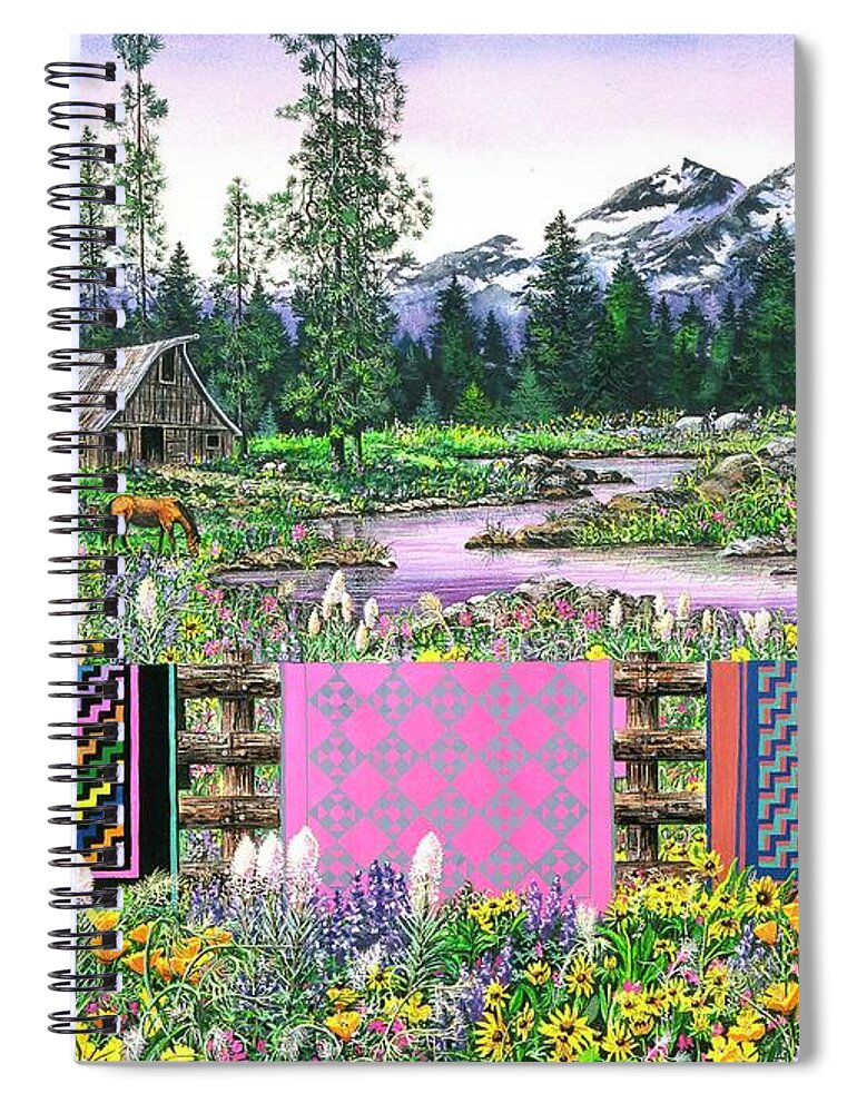 Mountains Spiral Notebook featuring the painting Three Sisters Quilts by Diane Phalen