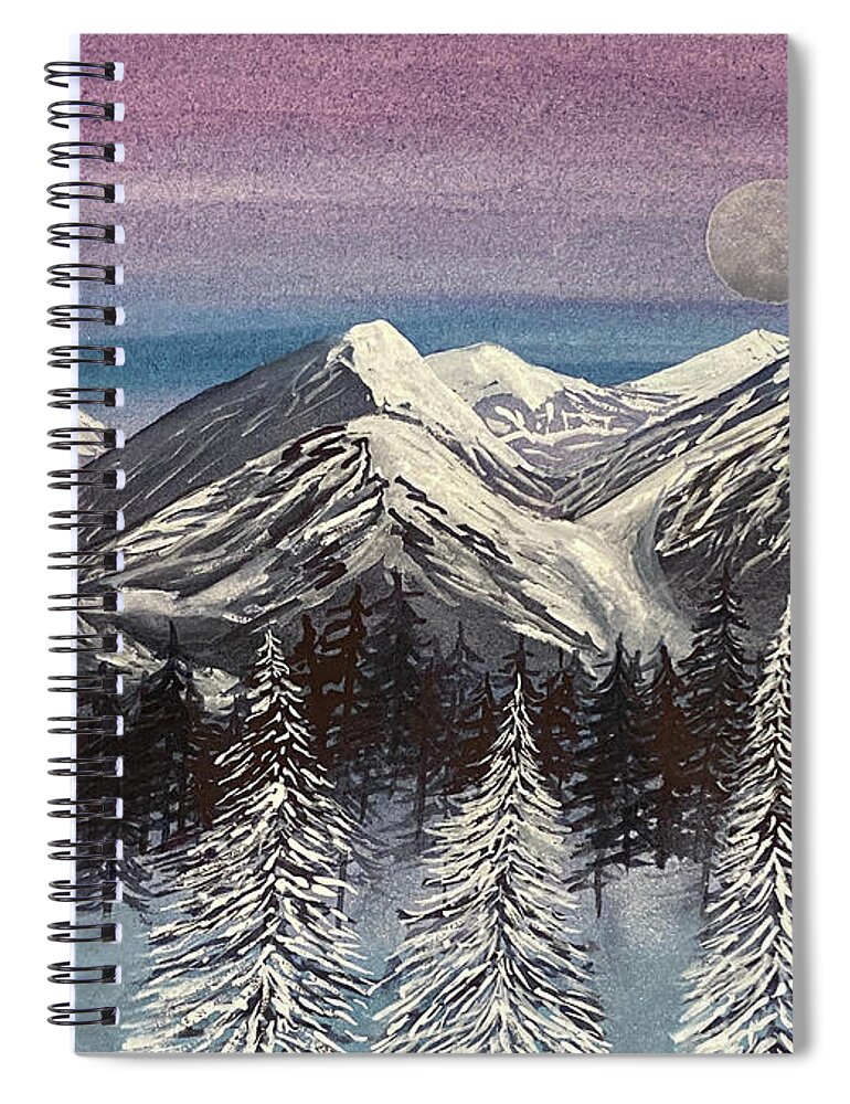 Snowy Trees Spiral Notebook featuring the painting Three Snowy Trees by Lisa Neuman