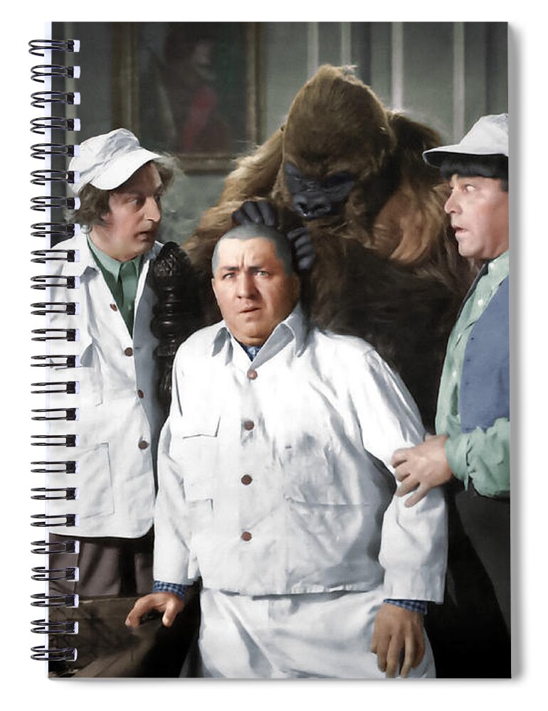 Funny Actors Spiral Notebook featuring the photograph Three Stooges and the Gorilla by Franchi Torres