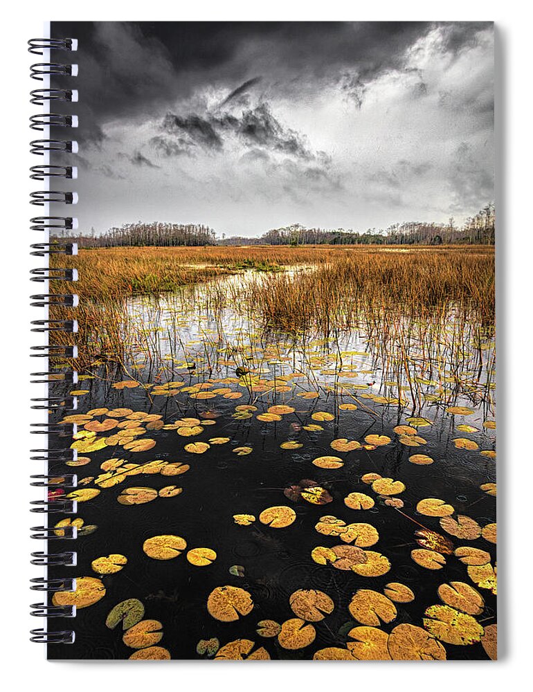 Clouds Spiral Notebook featuring the photograph Thunder over the Autumn Marsh by Debra and Dave Vanderlaan