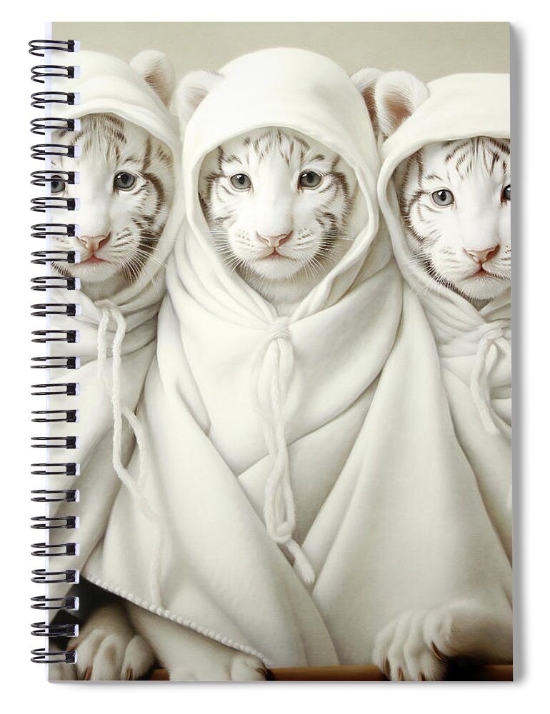 Tiger Spiral Notebook featuring the mixed media Tiger Cubs by Jacky Gerritsen