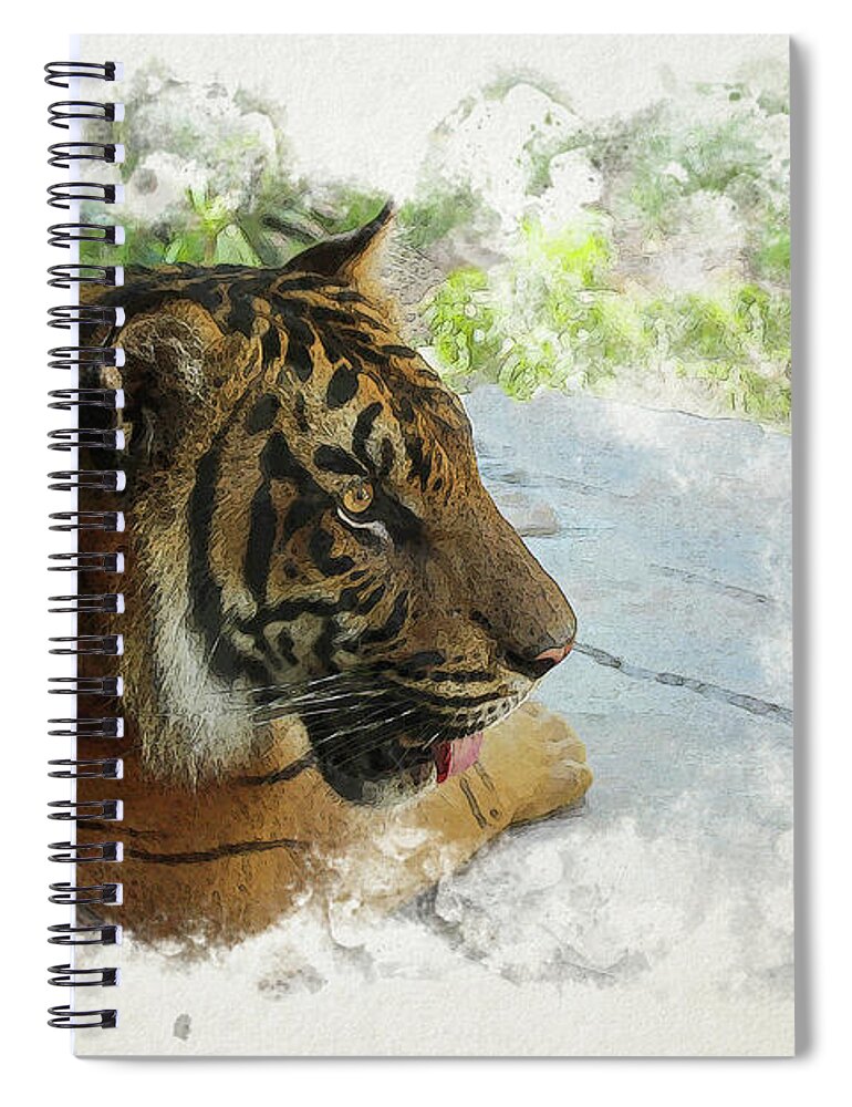 Tiger Spiral Notebook featuring the digital art Tiger Portrait with Textures by Alison Frank