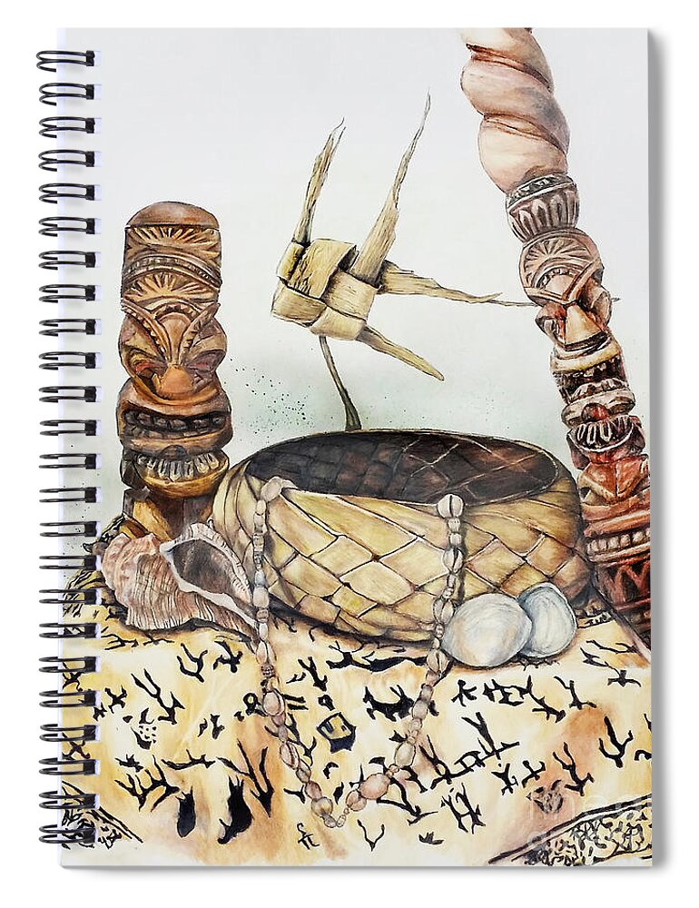 Tiki Spiral Notebook featuring the drawing Tiki Still Like 2 by Scott Parker