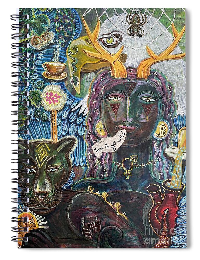 #wildness #freedom #creativity #animalspirits #eagle #blackpanther #babygirl #spider #butterfly Spiral Notebook featuring the painting Time to Go Wild by Sylvia Becker-Hill