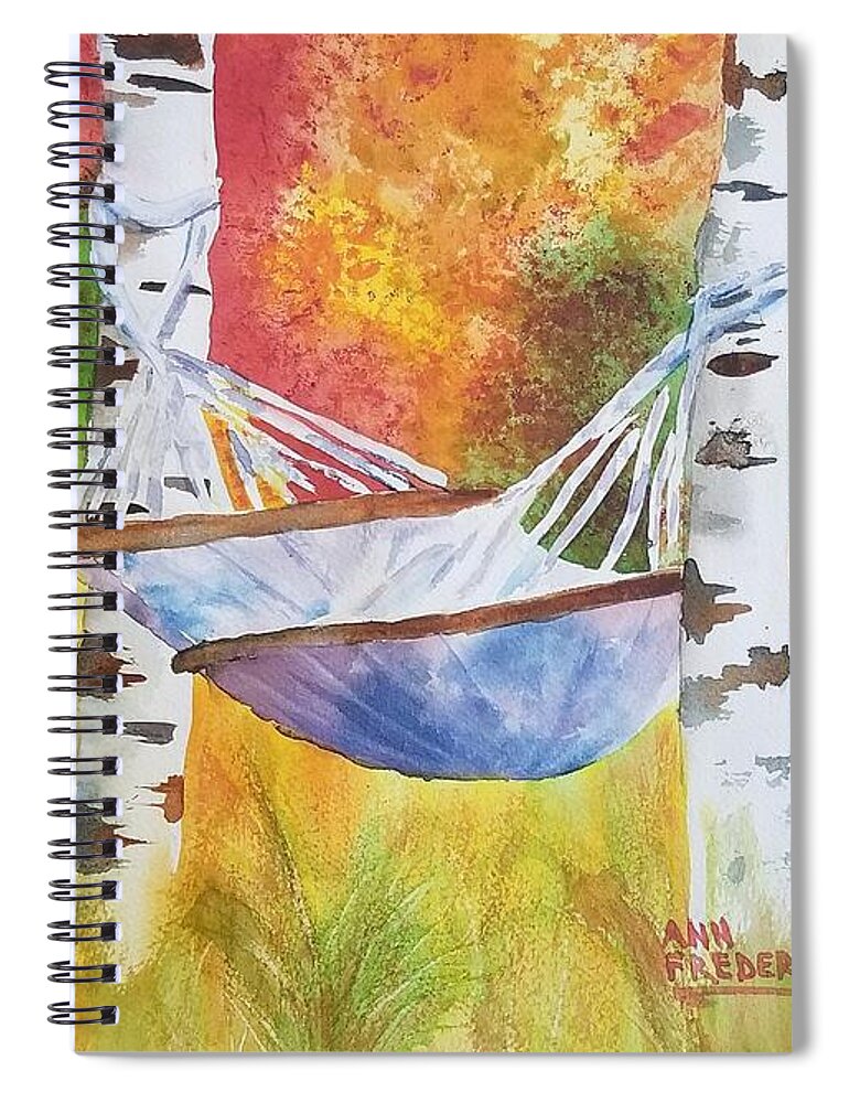 Hammock Spiral Notebook featuring the painting Tims' Dream by Ann Frederick