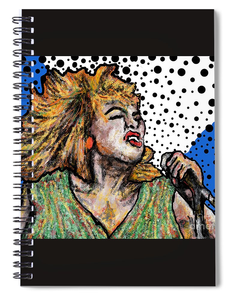 Tina Turner Rock Music Musican Icon Star Celebrity Abstract Lobby Office Mixed Media Digital Blue White Portrait Spiral Notebook featuring the painting Tina Turner by Bradley Boug