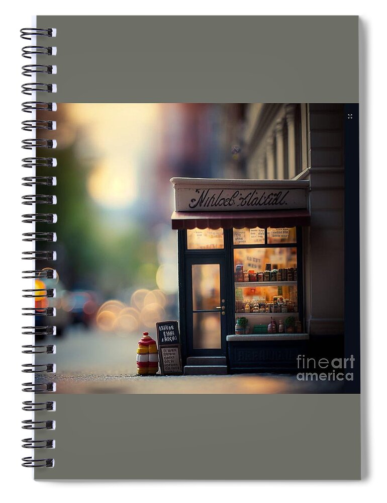  Spiral Notebook featuring the mixed media Tiny City Gourmet Foods by Jay Schankman