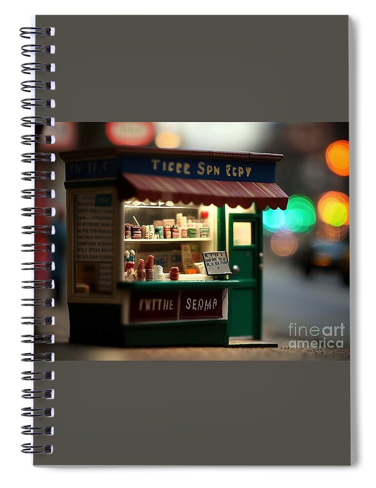 A Variety Of Jams Spiral Notebook featuring the mixed media Tiny City Shop II by Jay Schankman