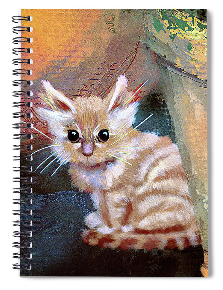 Kitten Spiral Notebook featuring the digital art Tiny Hopeful Kitten by Lois Bryan