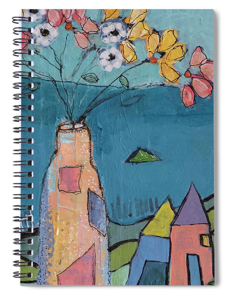 Flowers Spiral Notebook featuring the mixed media Tiny House 1 by Julia Malakoff