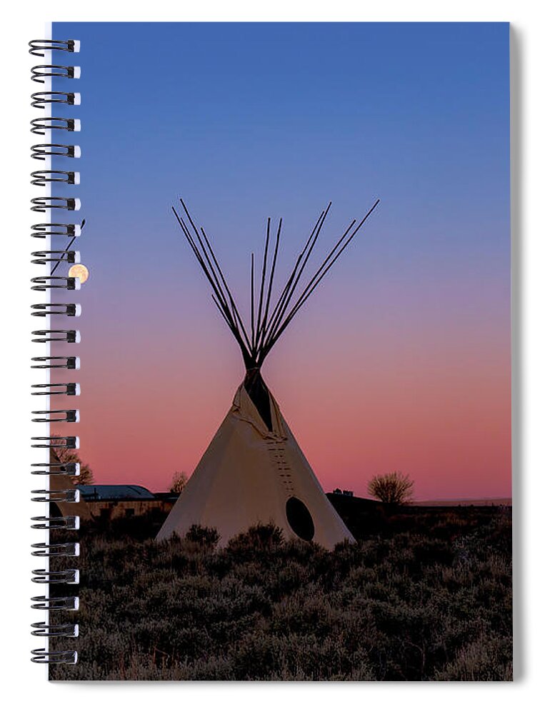 Taos Spiral Notebook featuring the photograph Tipis with Morning Full Worm Moon by Elijah Rael