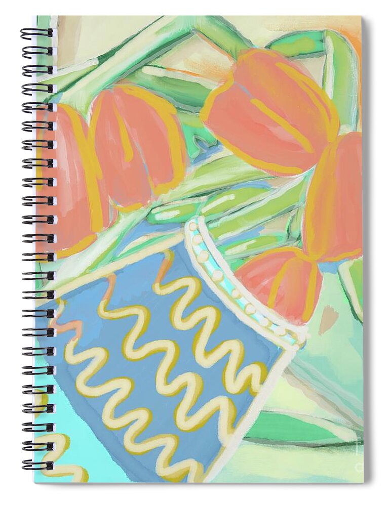 Floral Spiral Notebook featuring the digital art Tipsy tulips by Anne Seay