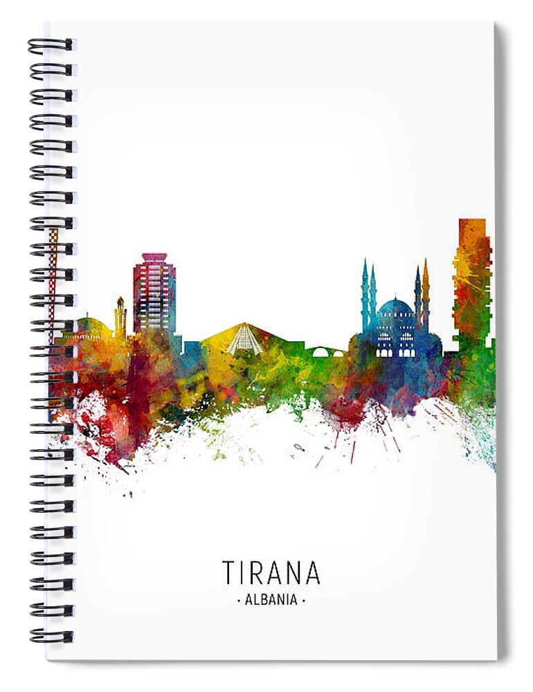 Tirana Spiral Notebook featuring the digital art Tirana Albania Skyline #55 by Michael Tompsett