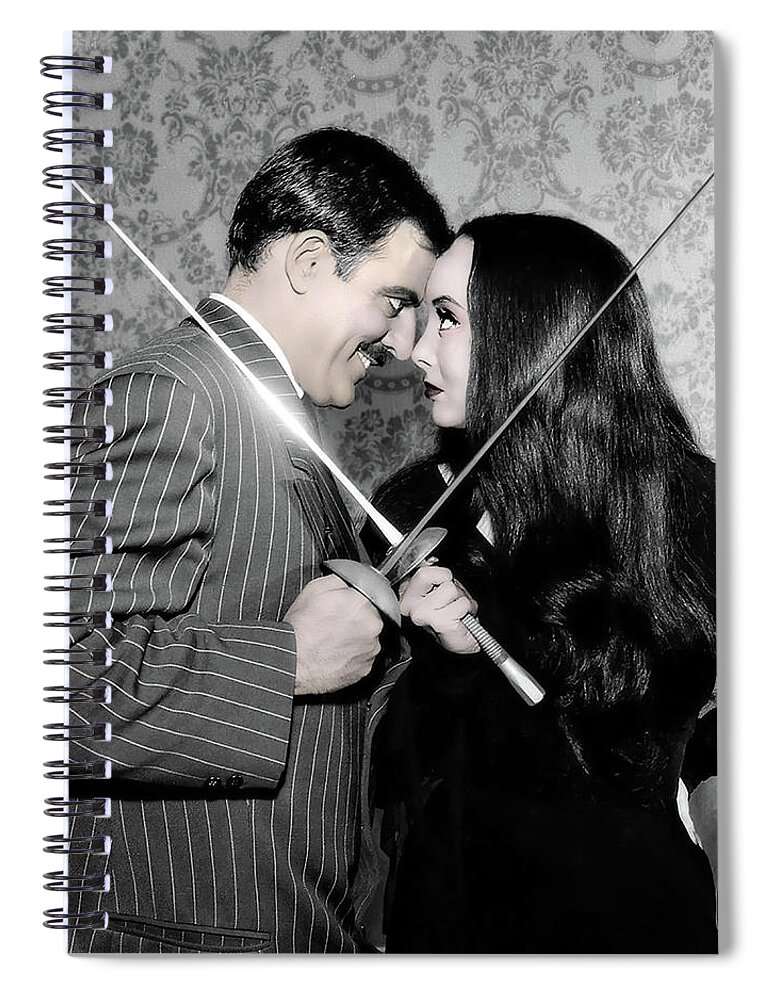 2d Spiral Notebook featuring the digital art Tish And Gomez - The Addams Family by Brian Wallace