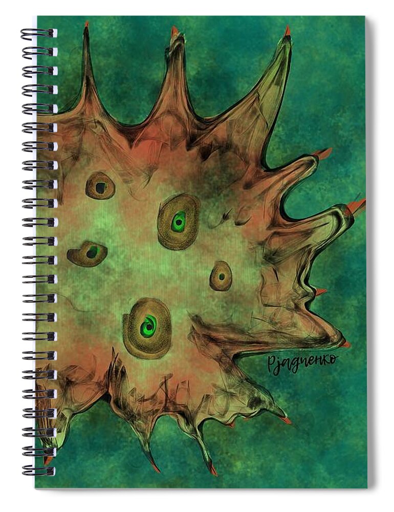 Green Spiral Notebook featuring the digital art To be cellular by Ljev Rjadcenko