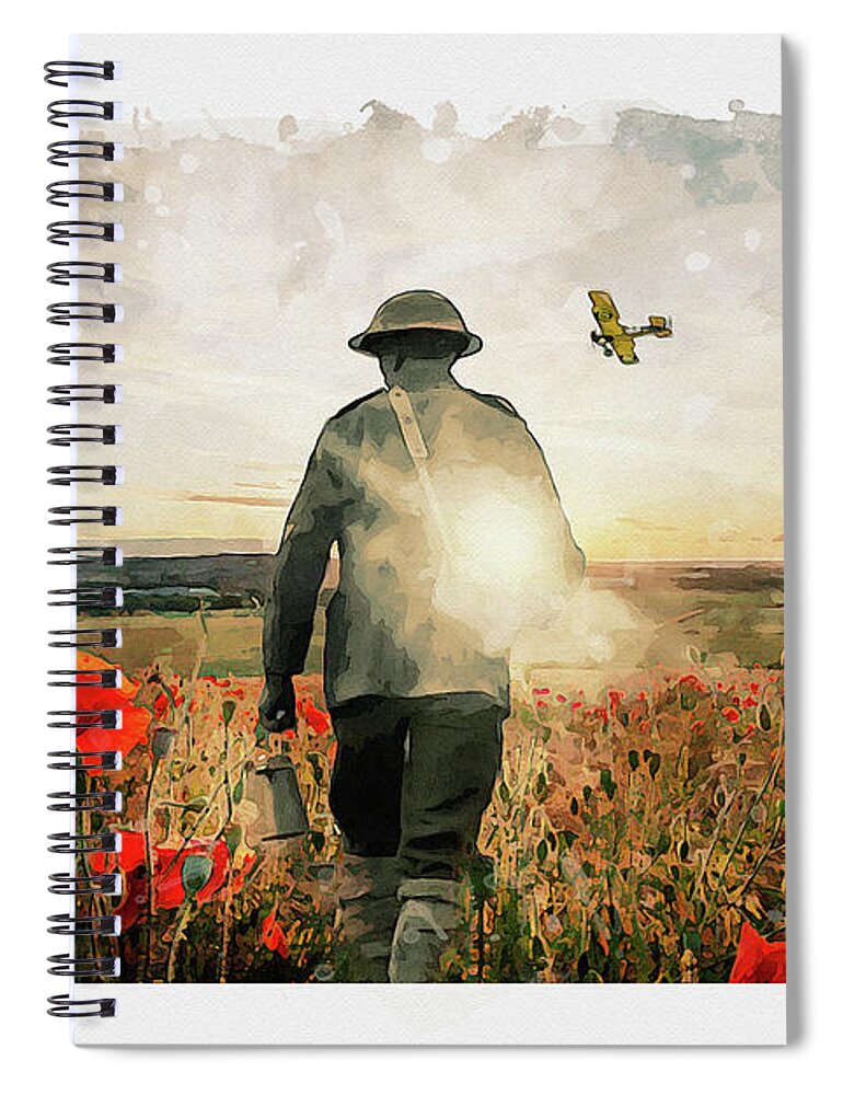 Soldier Poppies Spiral Notebook featuring the digital art To End All Wars by Airpower Art