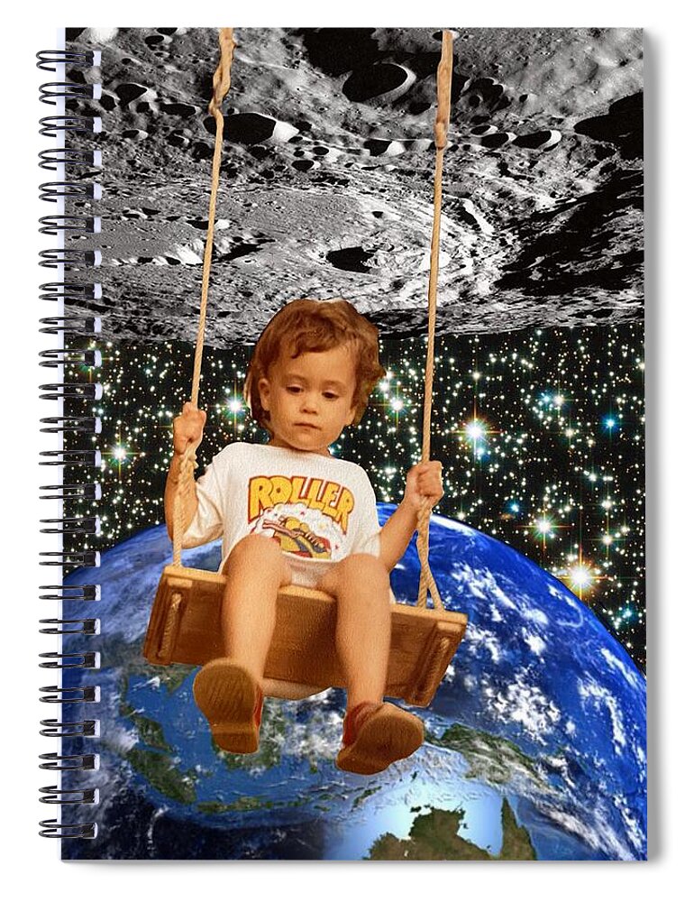 Collage Spiral Notebook featuring the digital art To The Moon by Tanja Leuenberger