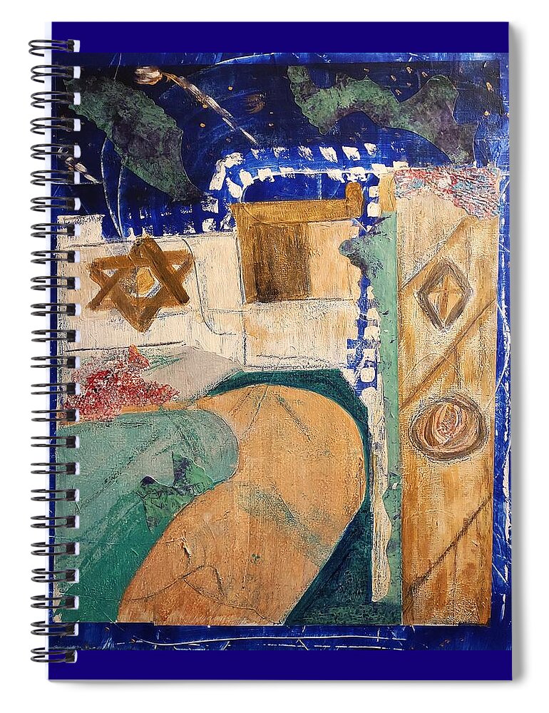 Abstract Spiral Notebook featuring the mixed media To the New City by Suzanne Berthier