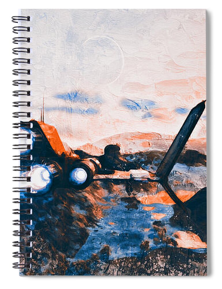 Spacecraft Spiral Notebook featuring the painting To the Stars and beyond - 02 by AM FineArtPrints
