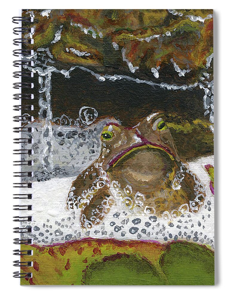 Toad Spiral Notebook featuring the painting Toadie's Bubble Bath by Mike Kling