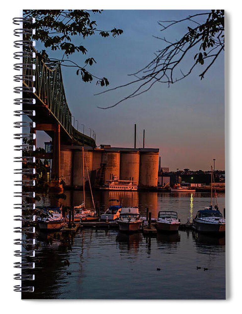 Boston Spiral Notebook featuring the photograph Tobin Bridge Red Glow Boston MA Chelsea MA Bunker Hill Monument by Toby McGuire