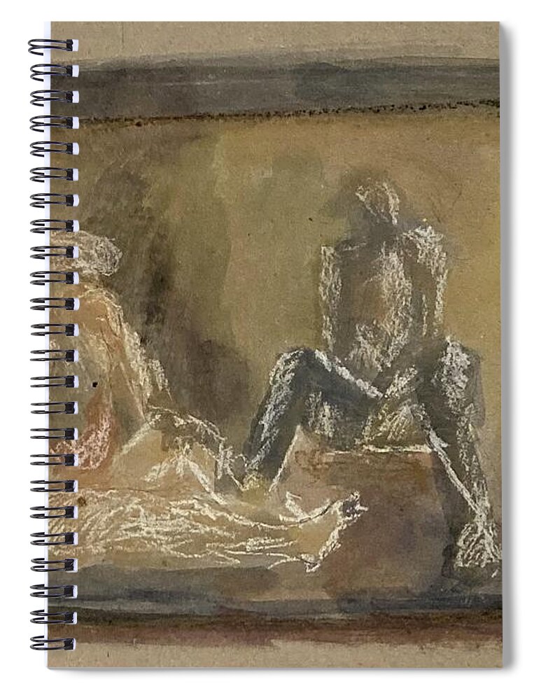 Two Figures Spiral Notebook featuring the painting Together by David Euler