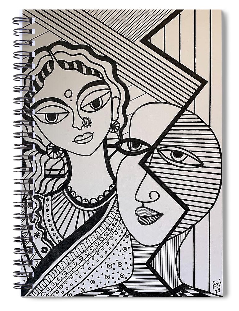 Cubism Spiral Notebook featuring the painting Together Forever by Raji Musinipally