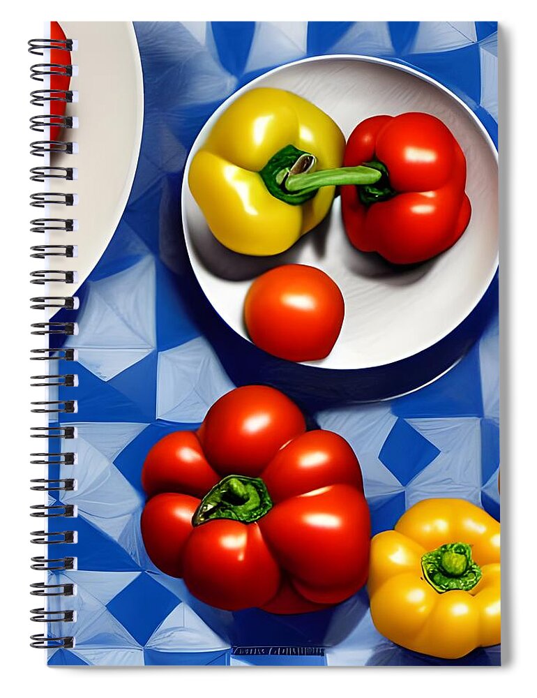 Fruit Spiral Notebook featuring the digital art Tomatoes and Peppers by Katrina Gunn