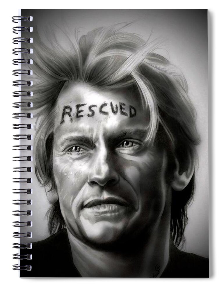Rescue Me Spiral Notebook featuring the drawing Tommy Gavin - Rescue Me - Denis Leary - Black and White Edition by Fred Larucci