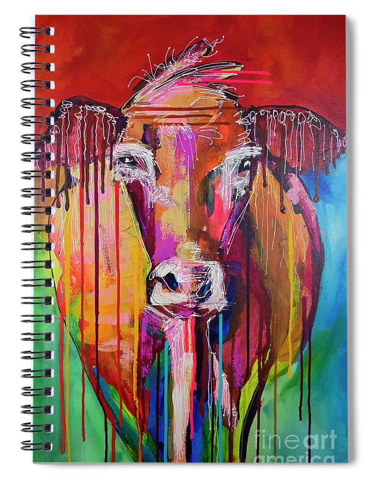 Cow Spiral Notebook featuring the painting Too Moo for Yoo III by Robin Valenzuela