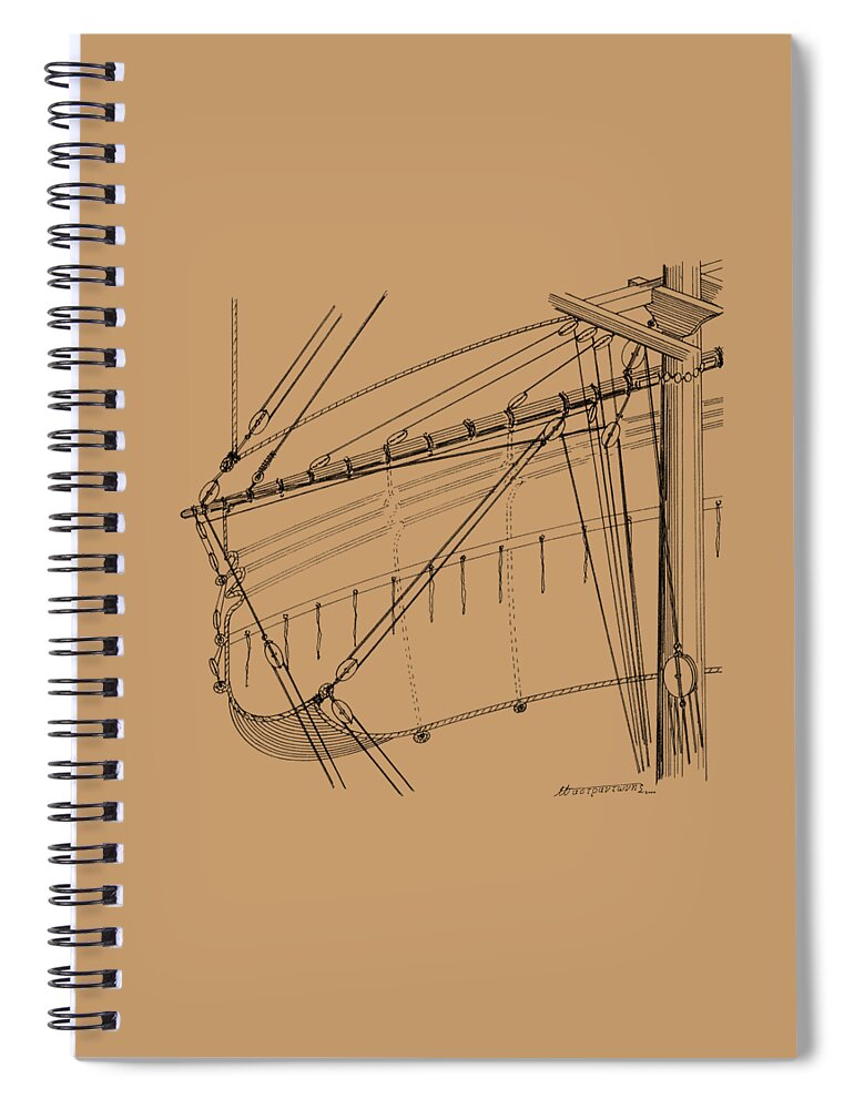 Sailing Vessels Spiral Notebook featuring the drawing Top-mast yard and sail by Panagiotis Mastrantonis