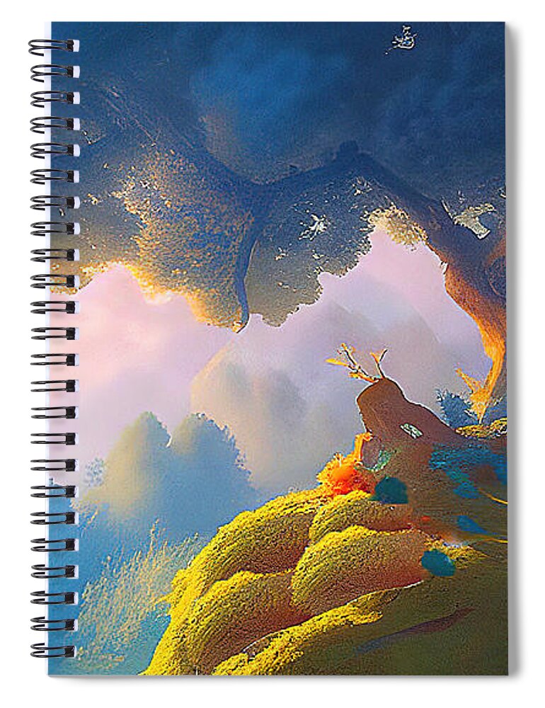 Fantasy Landscape Spiral Notebook featuring the mixed media Top of the World by John DeGaetano