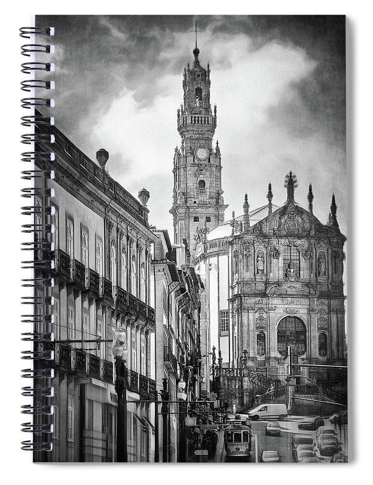 Porto Spiral Notebook featuring the photograph Torre Dos Clerigos Porto Portugal Black and White by Carol Japp