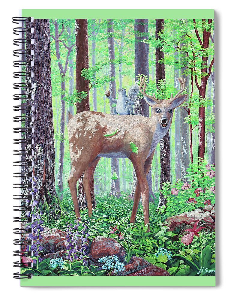 Deer Spiral Notebook featuring the painting Touchdown by Michael Goguen